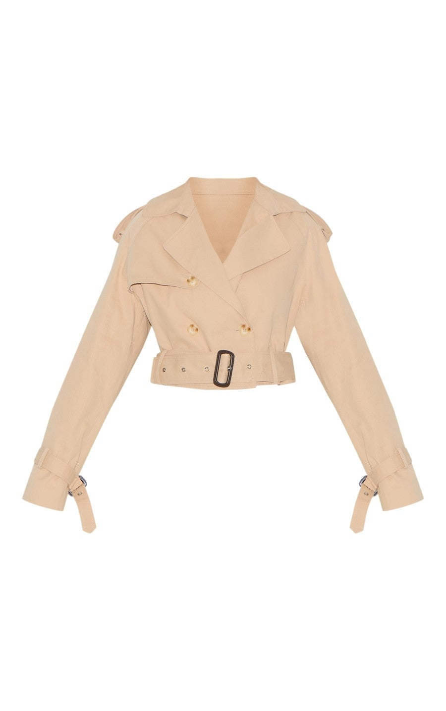 Beige Cropped Belted Hem Trench Coat