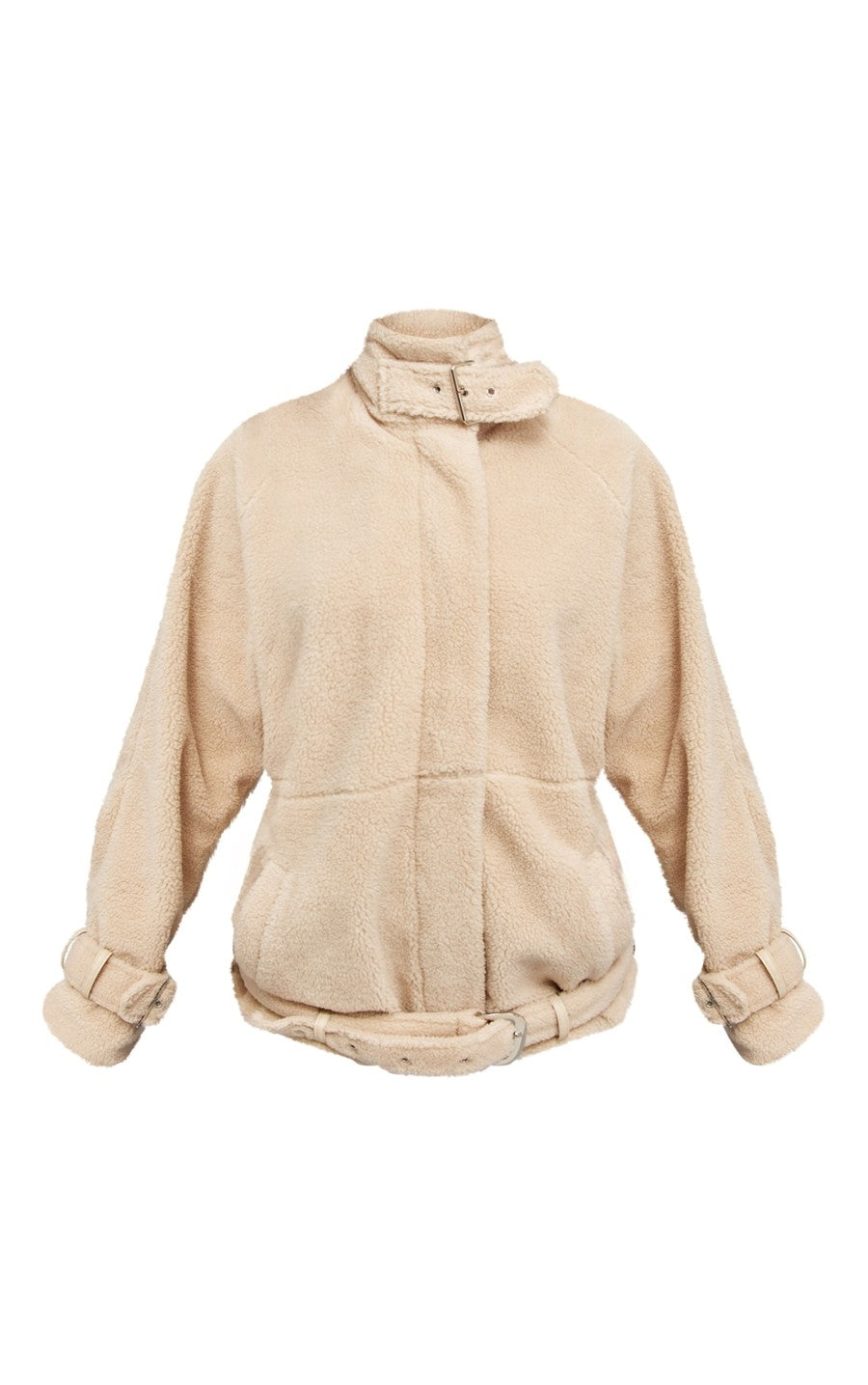 Beige Borg Slouchy Belted Hem Jacket