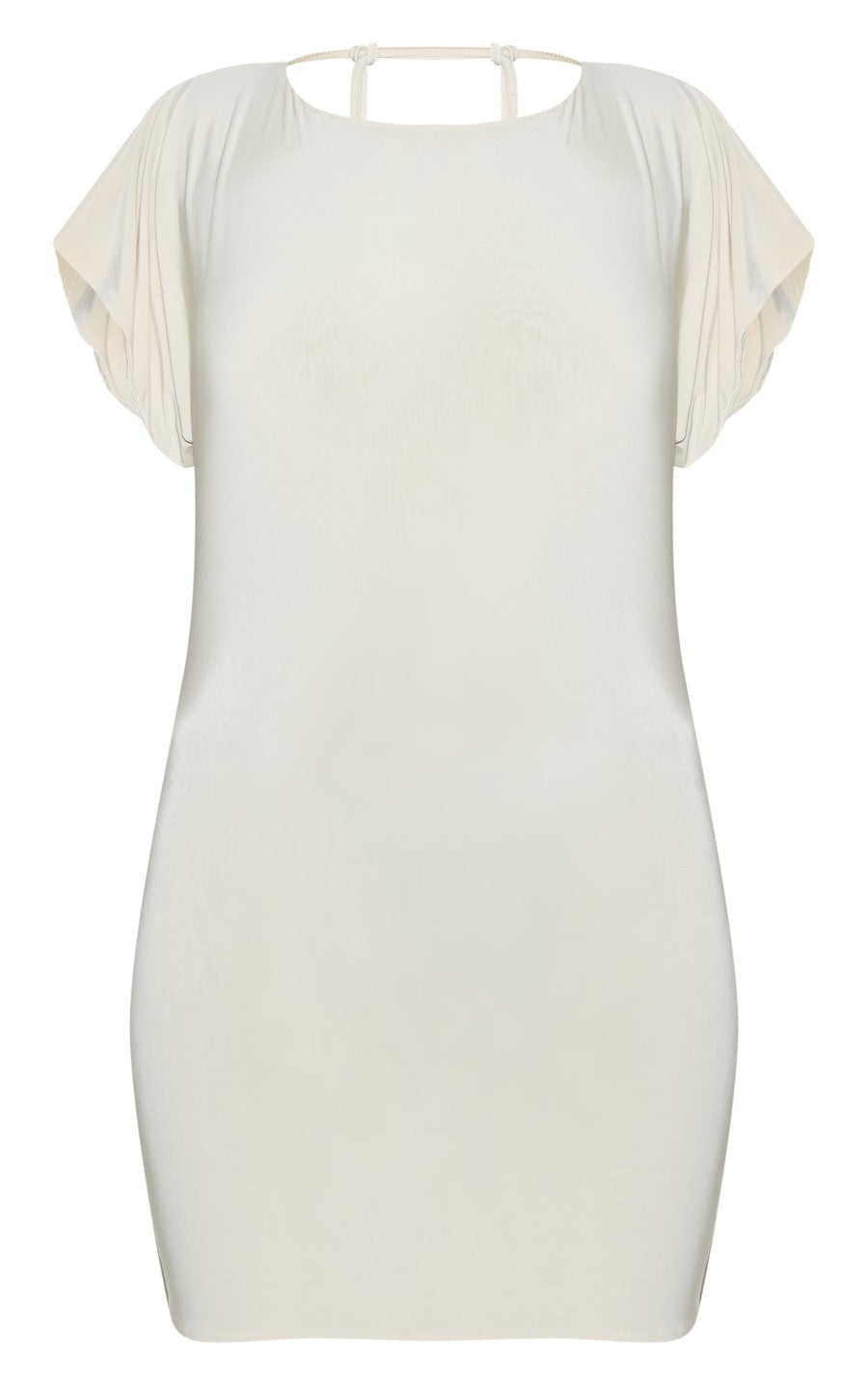 Almond Double Layered Slinky Ruched Short Sleeve Mini Dress