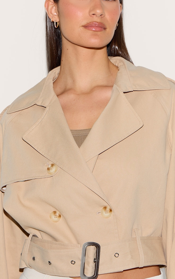 Beige Cropped Belted Hem Trench Coat