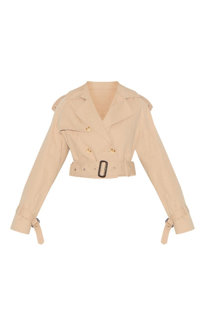Beige Cropped Belted Hem Trench Coat