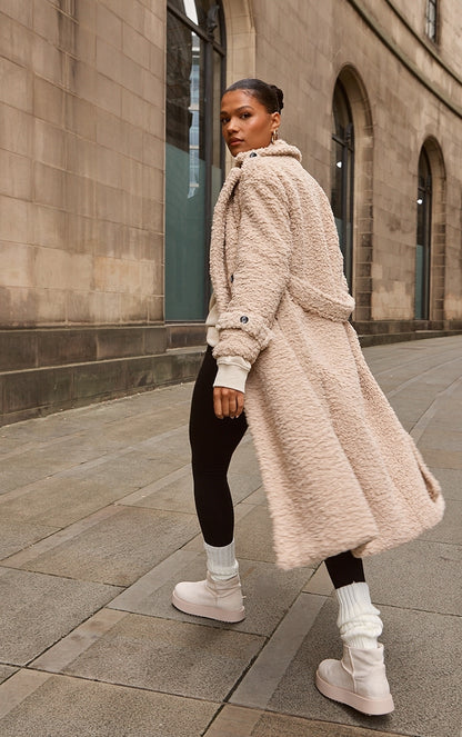 Beige Borg Belted Trench Coat