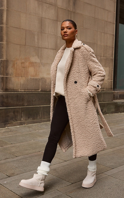 Beige Borg Belted Trench Coat