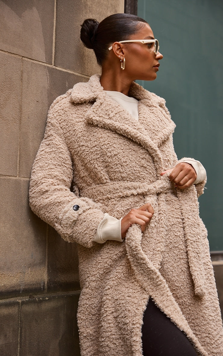 Beige Borg Belted Trench Coat