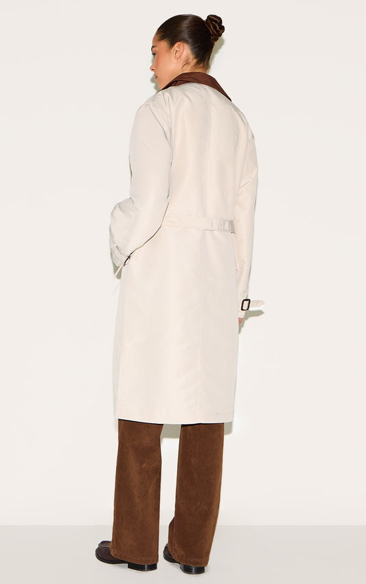 Beige Contrast Collar Trench