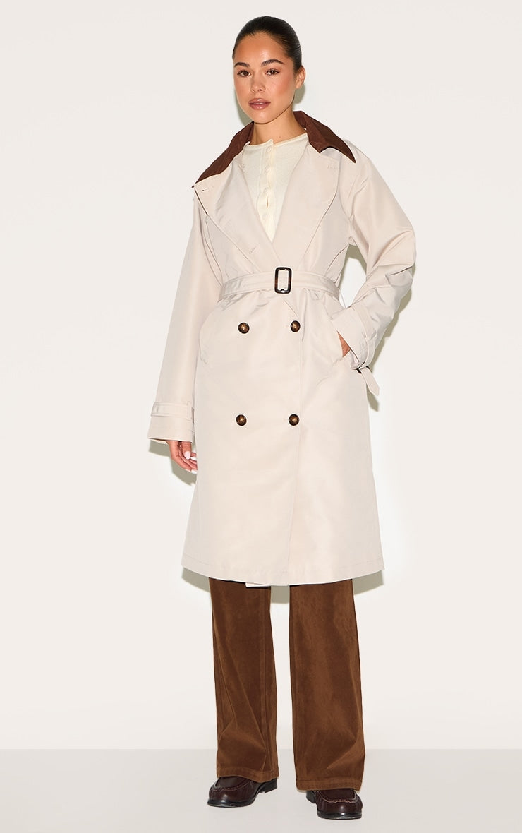 Beige Contrast Collar Trench