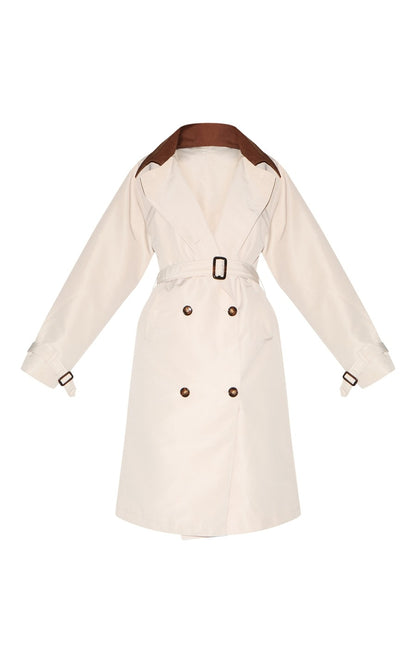 Beige Contrast Collar Trench