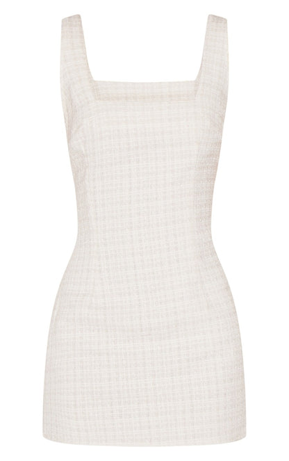 Almond Boucle Square Neck Mini Dress