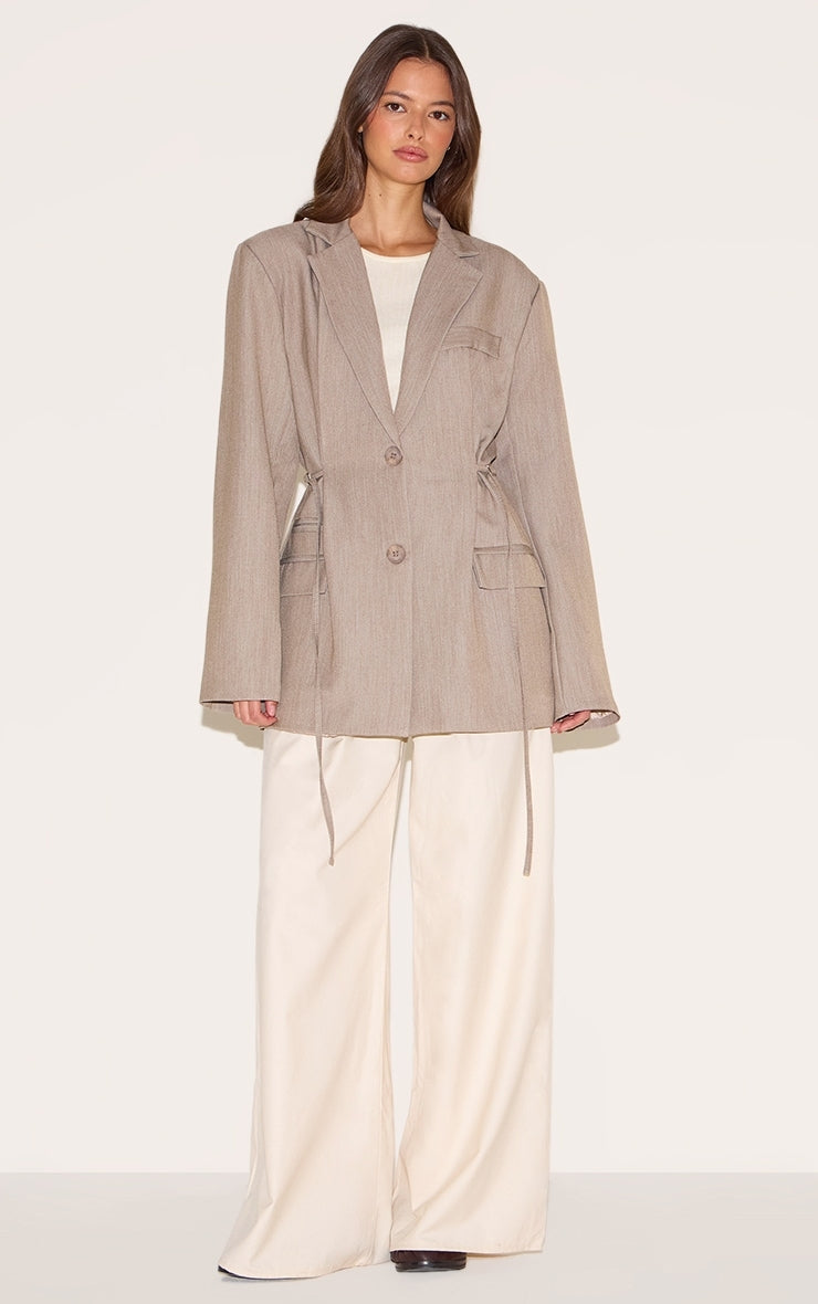 Beige Belt Detail Blazer