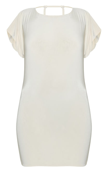 Almond Double Layered Slinky Ruched Short Sleeve Mini Dress