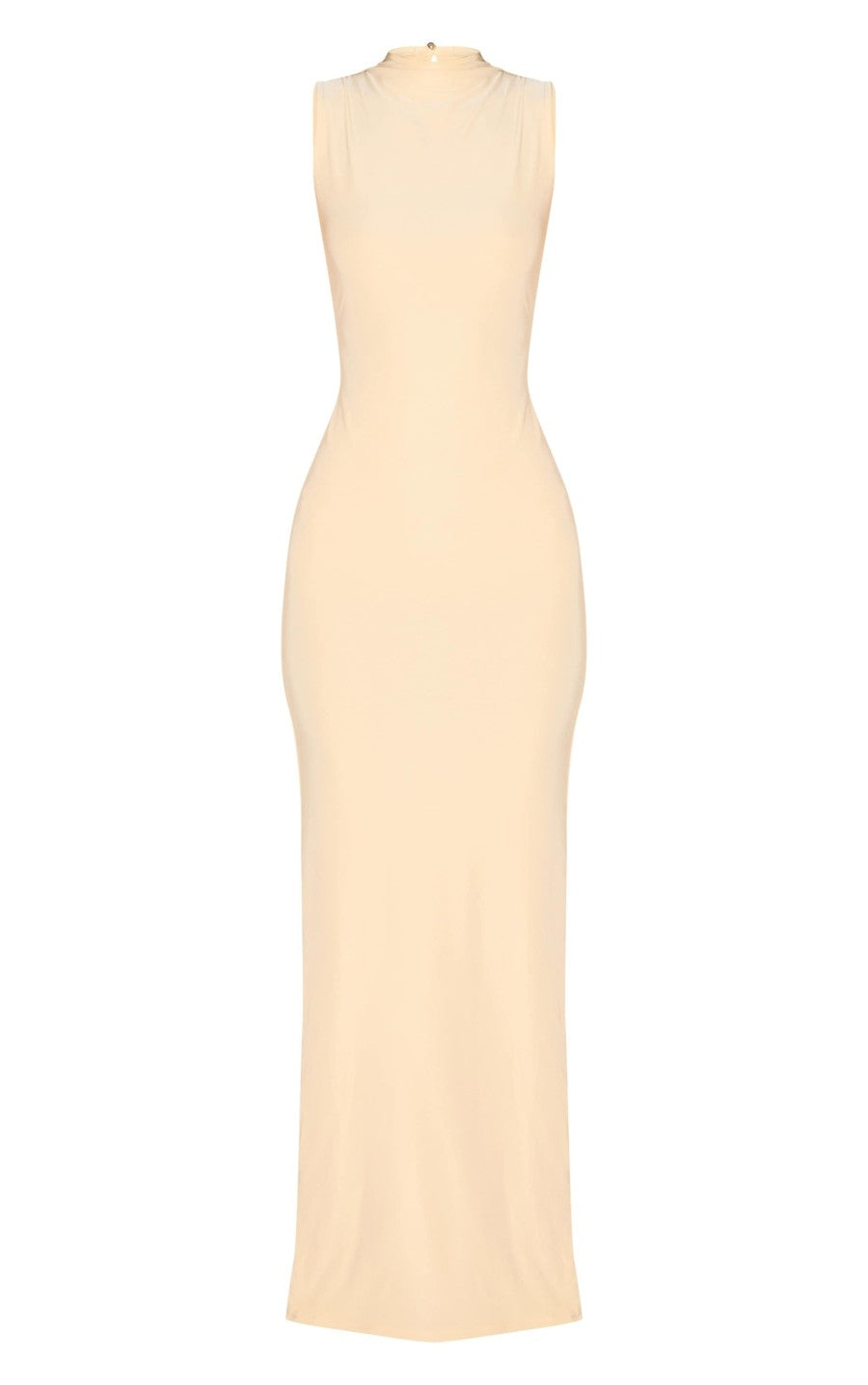 Almond Double Layer High Neck Sleeveless Maxi Dress