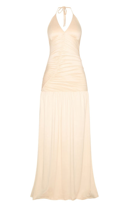 Almond Double Layer Soft Touch Shift Hem Maxi Dress