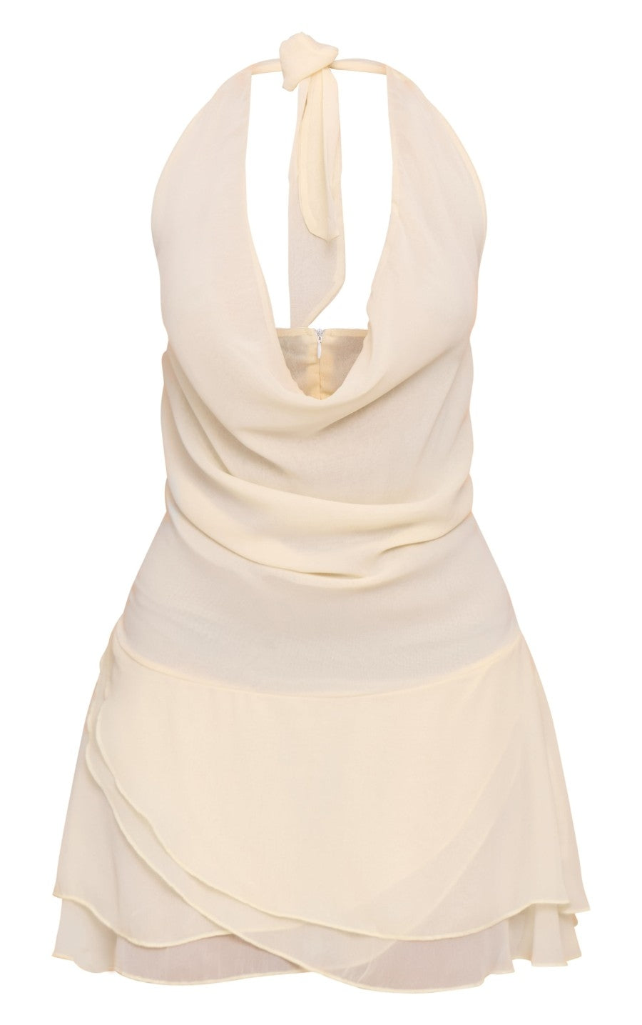 Almond Chiffon Cowl Neck Ruched Scarf Detail Mini Dress